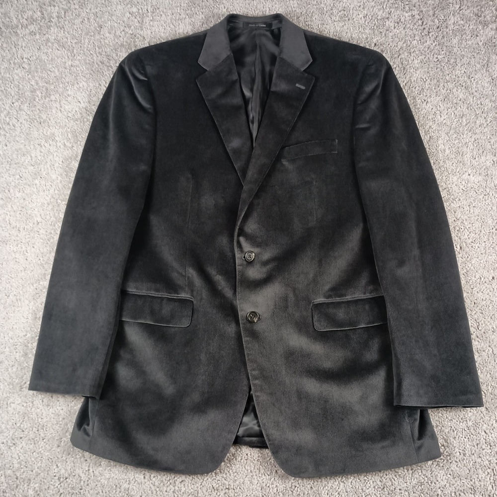 Chaps Velvet Herringbone 42L Mens Charcoal Grey 2-Button Blazer - Picture 3 of 16